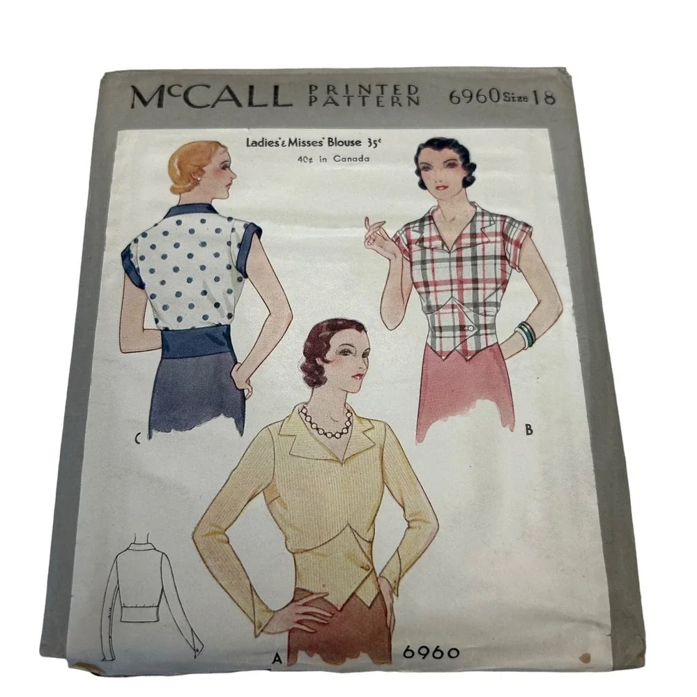 McCall Antique Early 1900's Pattern #6960 Ladies/Misses Blouse Size 18 HTF‎ RARE